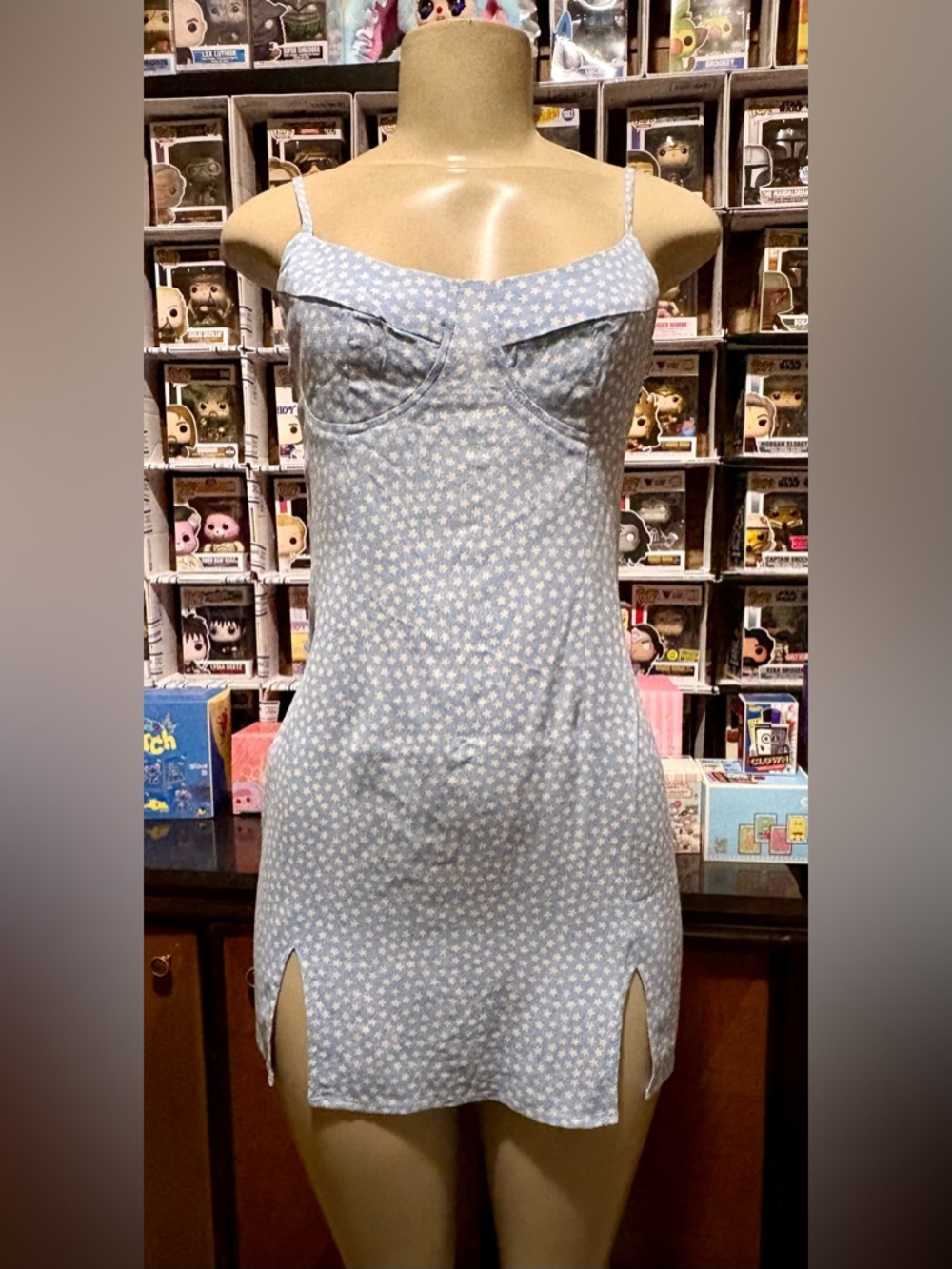 Chic Strapless Blue and White Star Mini Dress